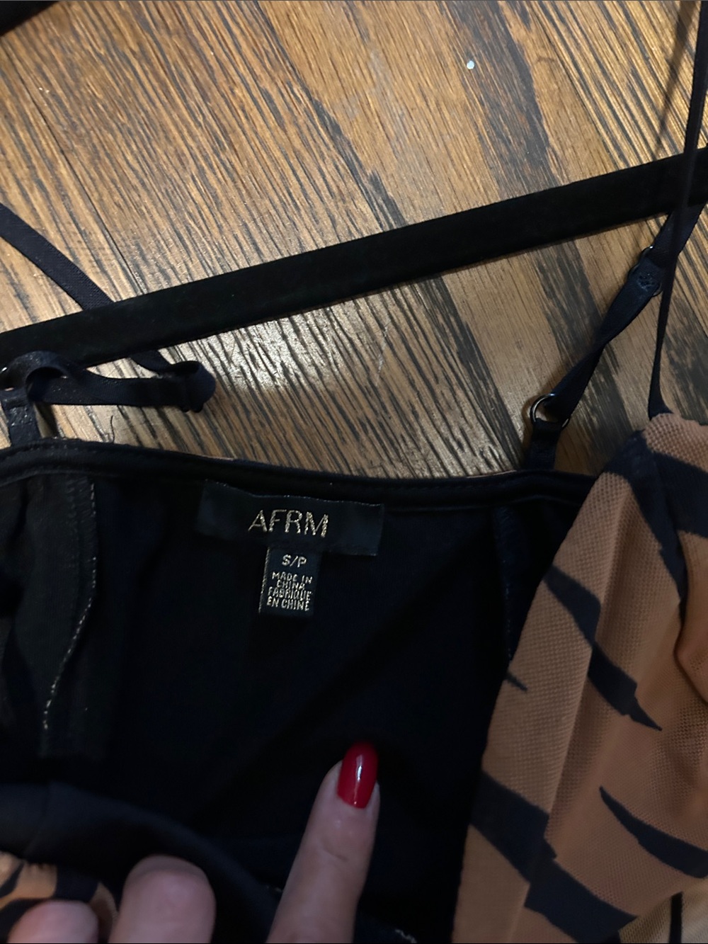 AFRM Tiger-Stripe Cami Bodysuit - Tan & Black - Picture 2 of 2